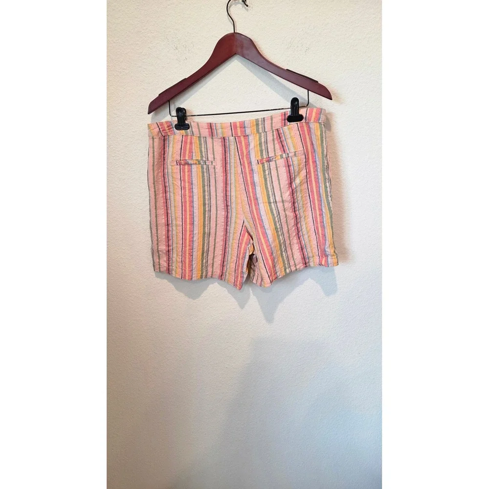 Cato Striped Linen Blend Shorts High Rise Pink Multi Coastal Boho Size 16 - Picture 9 of 9